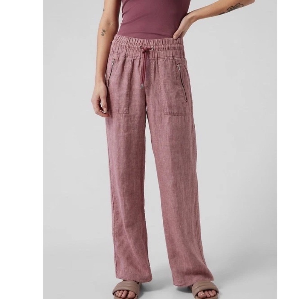 Athleta Cabo Linen Wide Leg Pants Spiced Plum Tall 4T